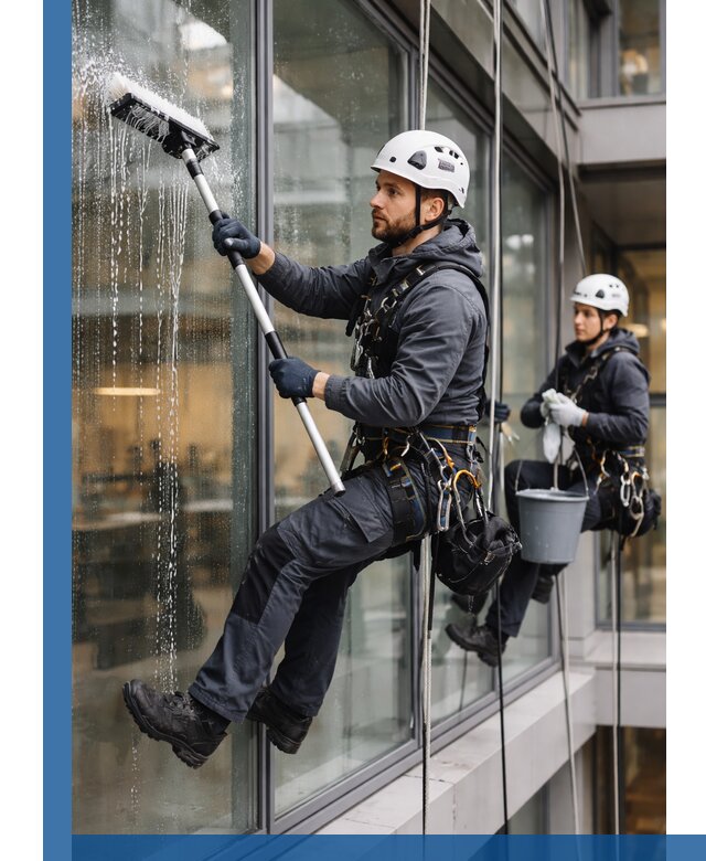 Профессиональная мойка витражей промышленными альпинистами в Таганроге