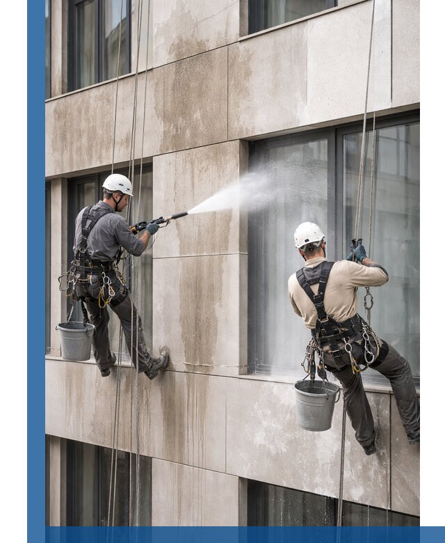 Послестроительная мойка фасада промышленным альпинизмом в Таганроге