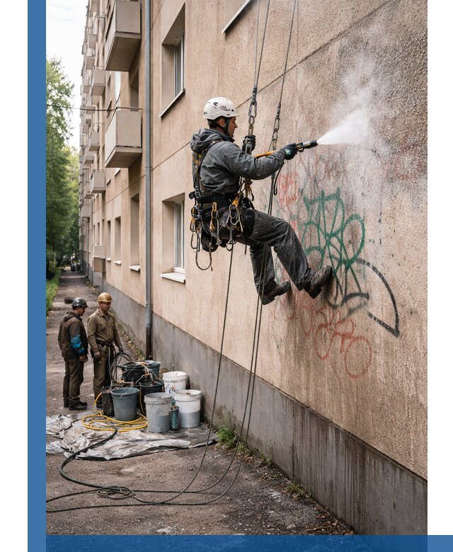 Удаление граффити с фасада в Таганроге без следов и повреждений