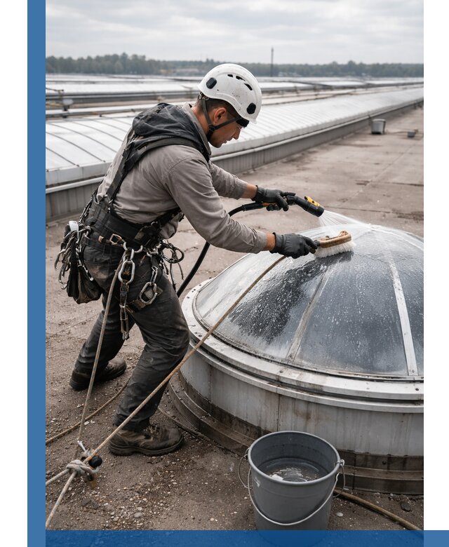 Мойка зенитных фонарей на кровле для промышленных объектов в Таганроге