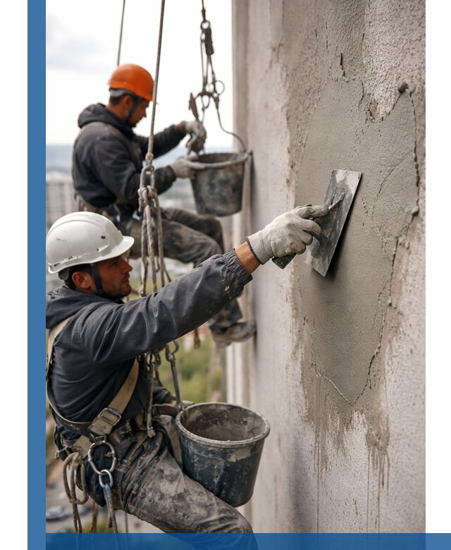 Штукатурка фасада на высоте в Таганроге профессиональные работы