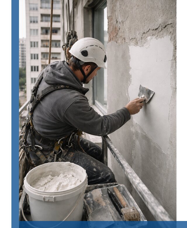 Шпаклевка фасадов на высоте с промальпинистами в Таганроге