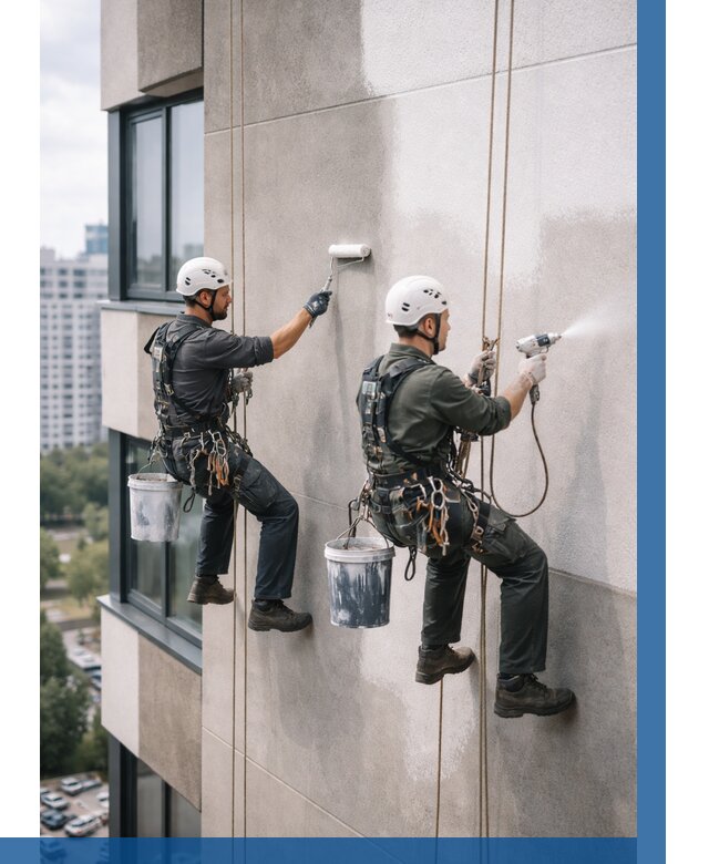 Покраска фасада альпинистами в Таганроге от 305 р. | ВЫСОТНИК-Тгн