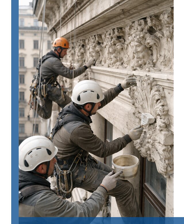 Реставрация фасадной лепнины с высотными работами в Таганроге