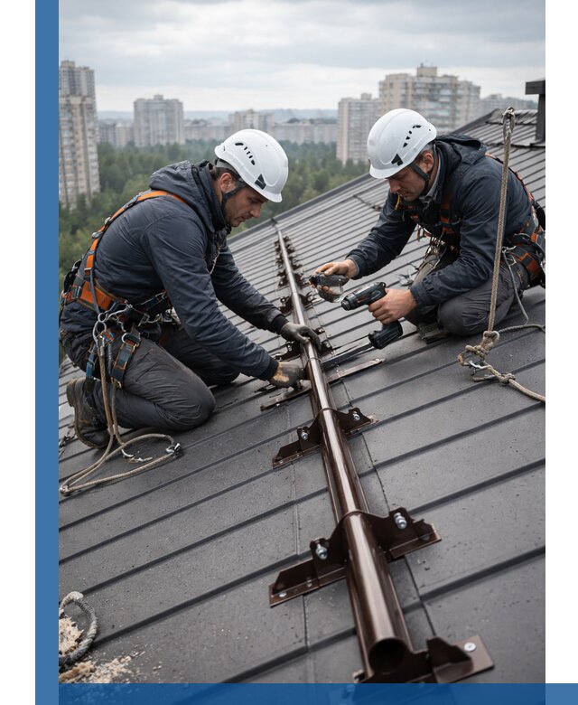 Монтаж снегозадержателей на кровле зданий в Таганроге под ключ