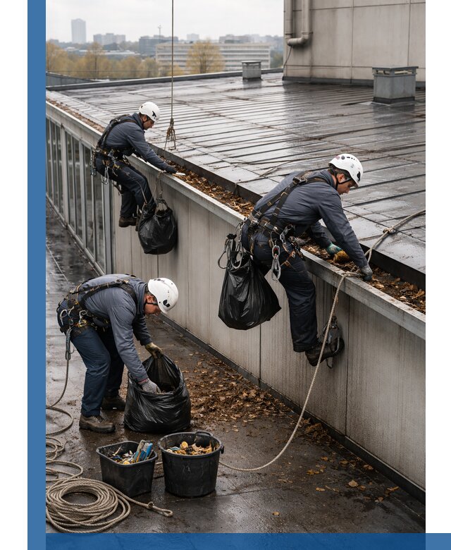 Очистка кровли по периметру в Таганроге силами промышленных альпинистов