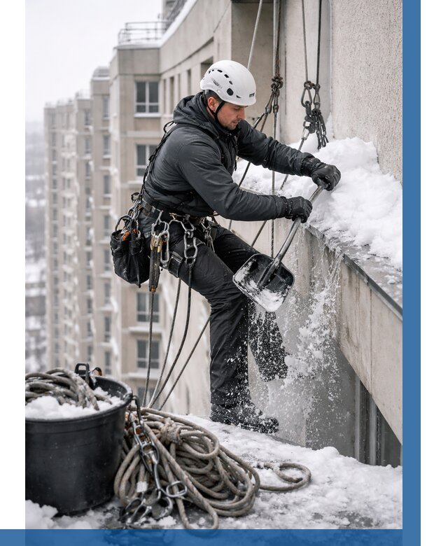 Очистка карнизов от снега в Таганроге от 305 р. | ВЫСОТНИК-Тгн