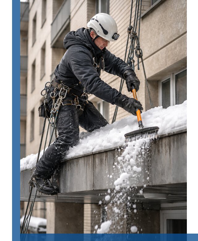 Очистка козырьков от снега в Таганроге круглогодично безопасно