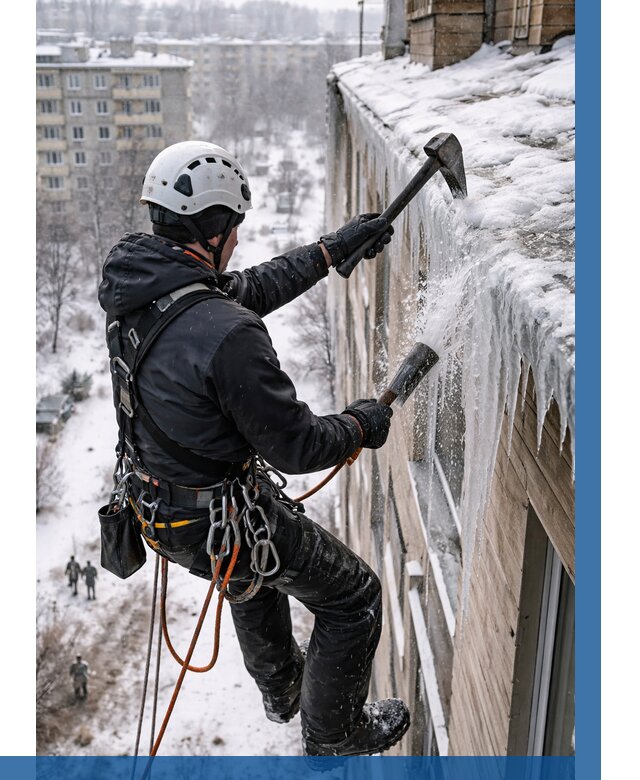 Сбивание сосулек с крыши в Таганроге по цене от 4581 р. | ВЫСОТНИК-Тгн