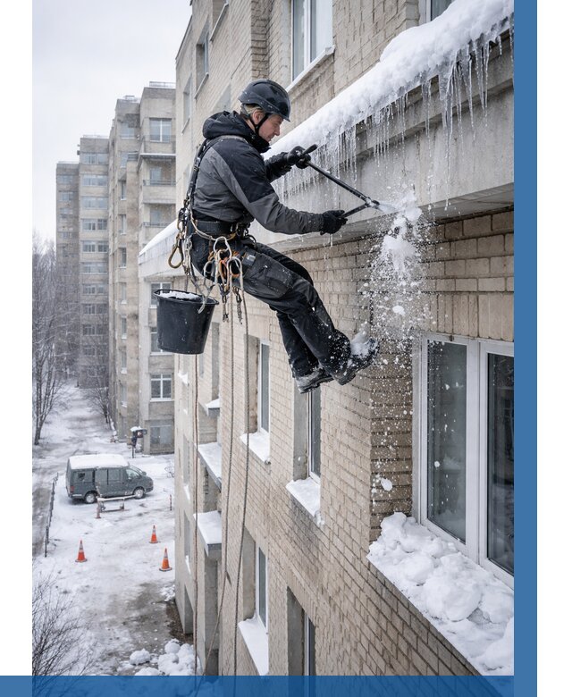 Удаление наледи с карнизов в Таганроге от 356 р. | ВЫСОТНИК-Тгн