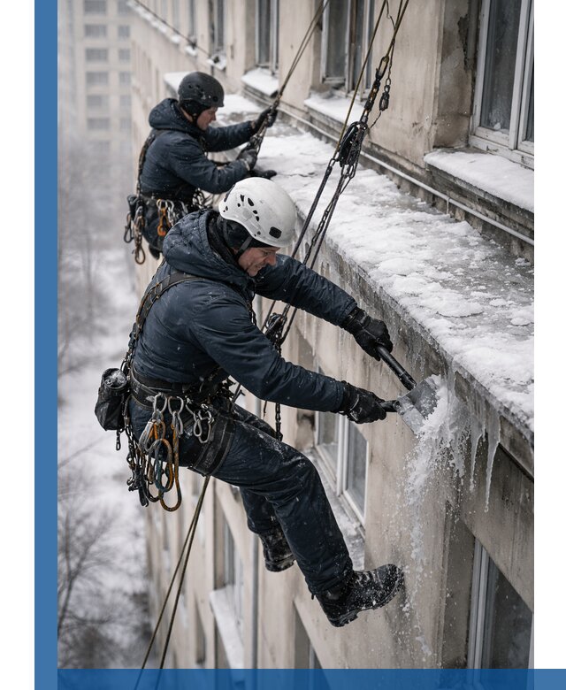 Удаление наледи и сосулек с карнизов в Таганроге профессионально
