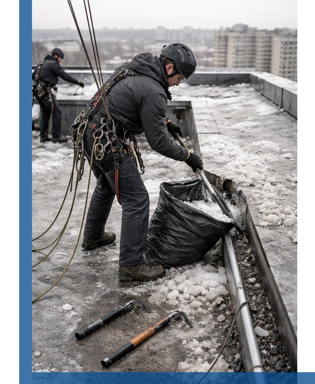 Аварийная очистка кровли в Таганроге от промальпинистов
