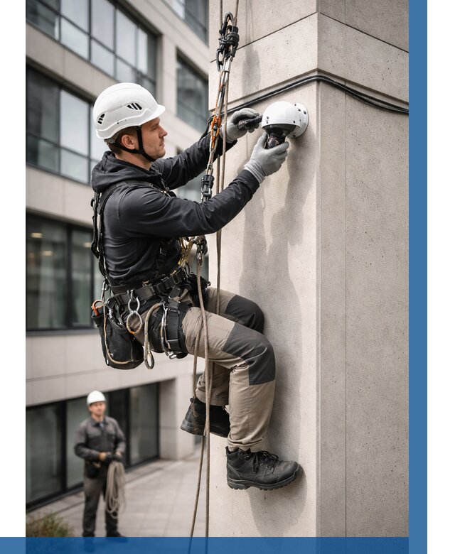 Монтаж камер видеонаблюдения на фасаде в Таганроге от 8654 р.-ВЫСОТНИК-Тгн