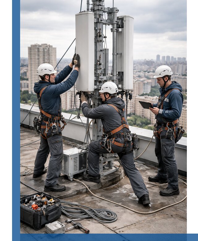 Монтаж антенн связи на крыше в Таганроге с вводом в эксплуатацию