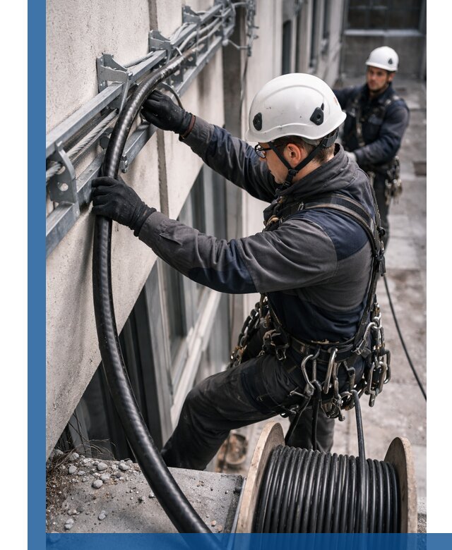 Протяжка кабеля питания на высоте в Таганроге с гарантией безопасности и качества