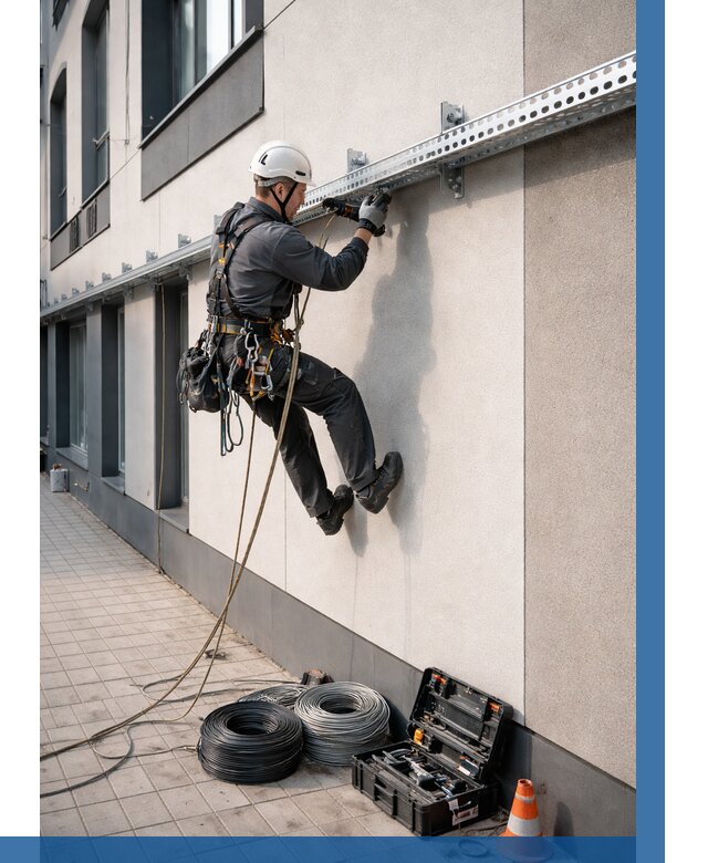 Монтаж кабельных лотков на фасаде в Таганроге от 1222 р. | ВЫСОТНИК-Тгн