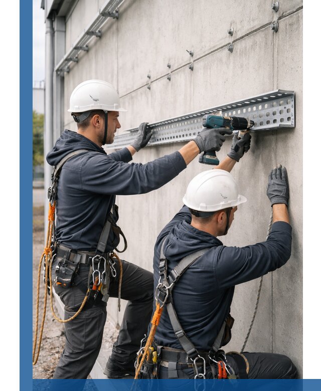 Монтаж кабельных лотков на фасаде зданий в Таганроге с гарантией