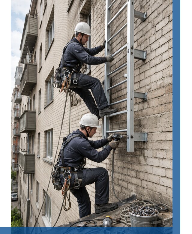 Монтаж пожарной лестницы в Таганроге от 25453 р заказать у ВЫСОТНИК-Тгн