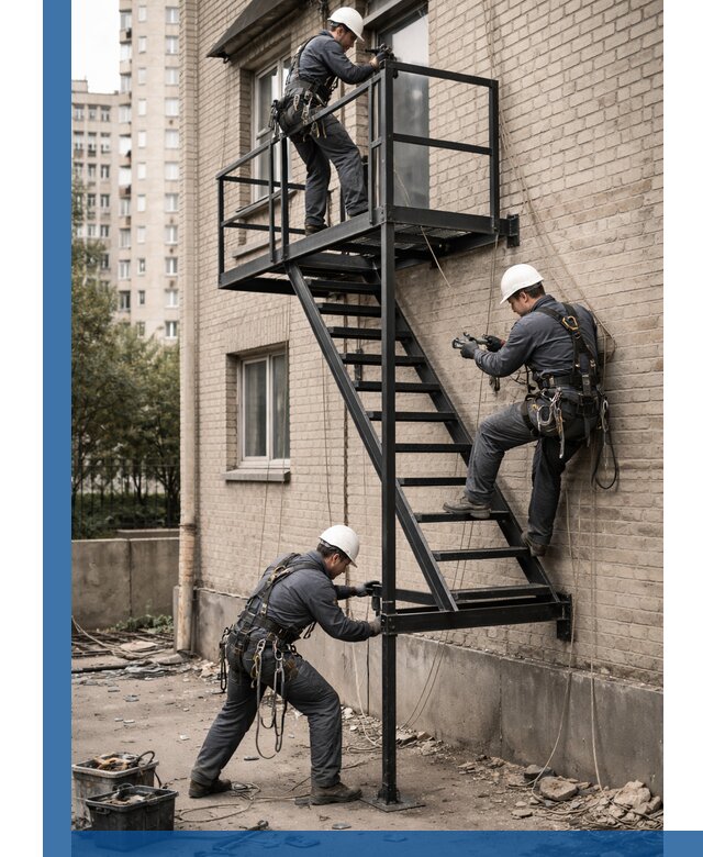 Монтаж пожарной лестницы в Таганроге, установка и крепление