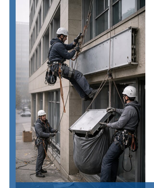 Демонтаж рекламной вывески с высотными работами в Таганроге