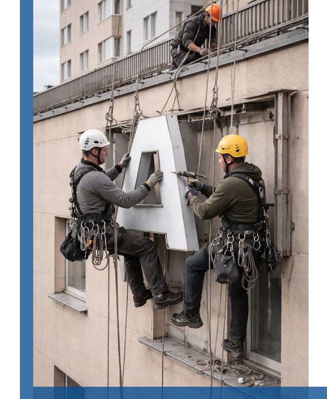 Ремонт и восстановление наружных вывесок на высоте в Таганроге