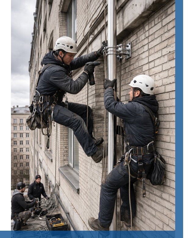 Монтаж флагштока на здании в Таганроге от 6618 р. | ВЫСОТНИК-Тгн