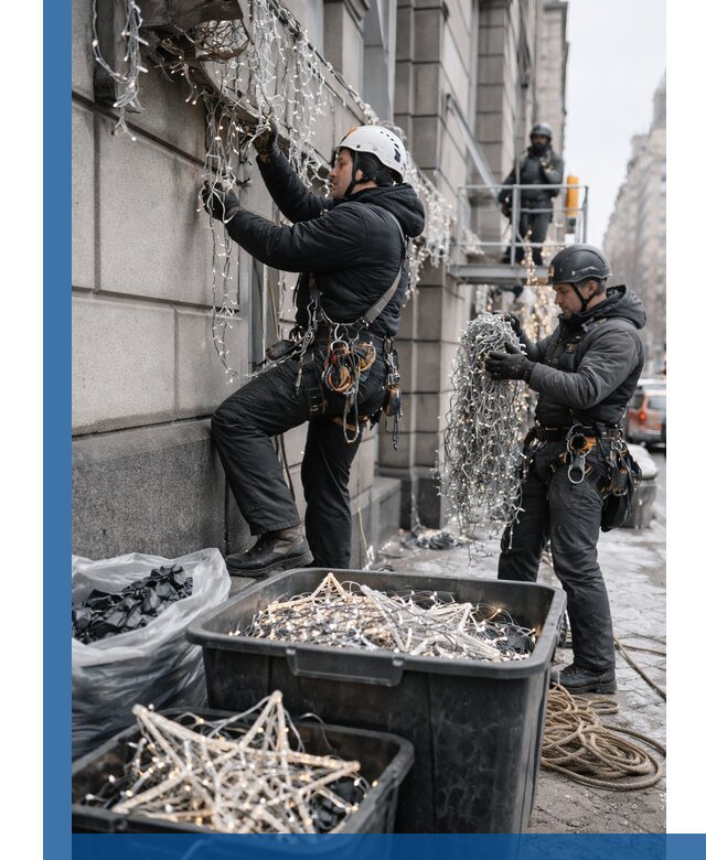 Демонтаж новогоднего оформления и гирлянд в Таганроге