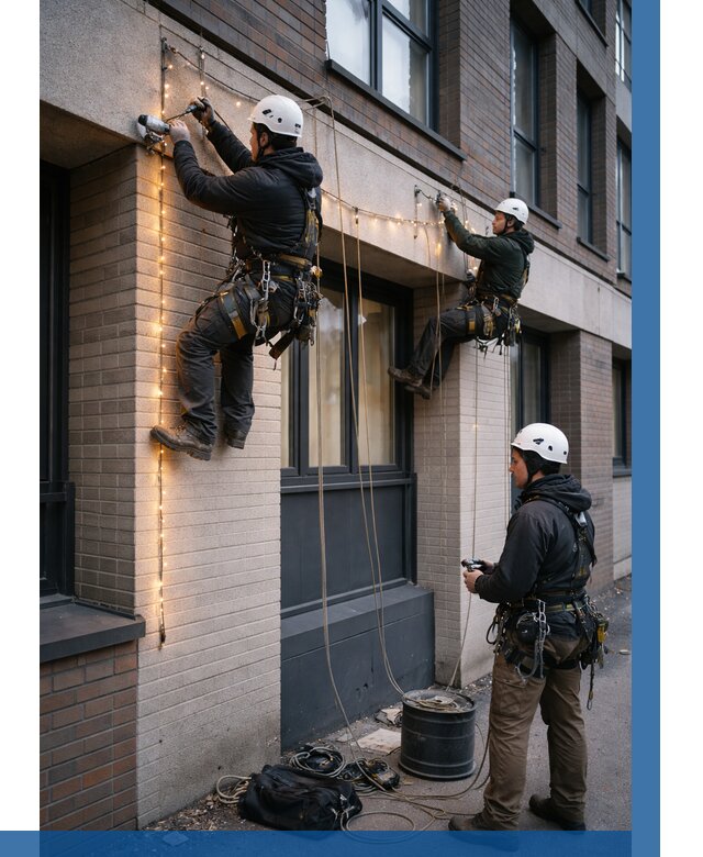 Монтаж гирлянд на фасаде в Таганроге от 3563 р. | ВЫСОТНИК-Тгн