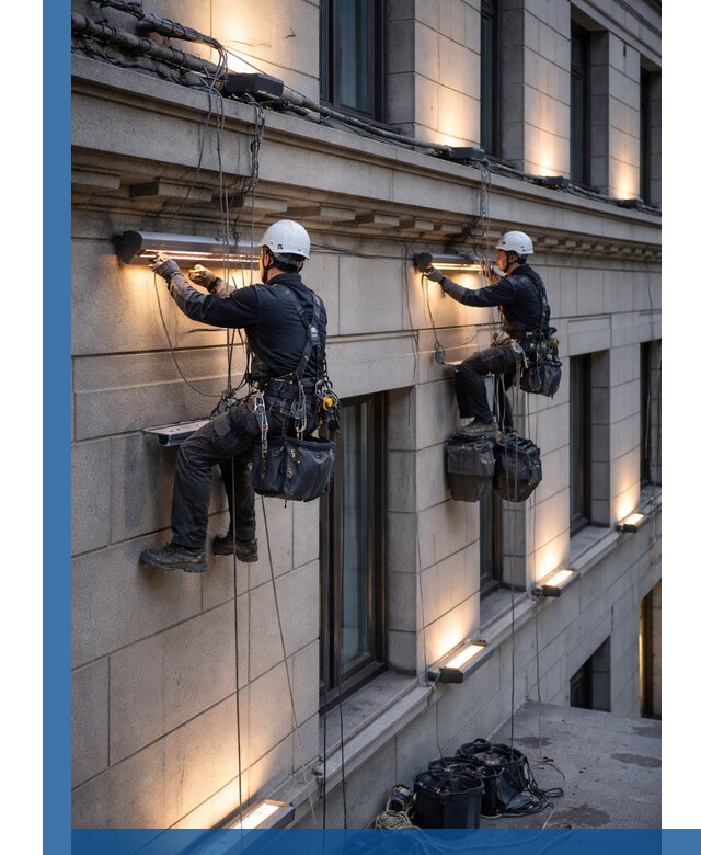 Монтаж архитектурной подсветки фасадов зданий в Таганроге