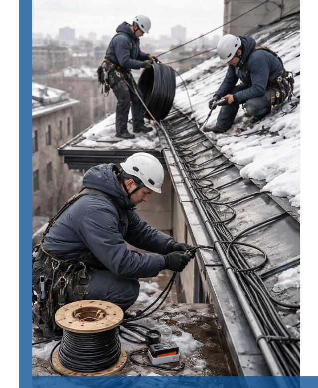 Монтаж греющего кабеля на кровле в Таганроге под ключ