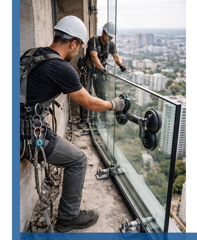 Монтаж стеклянных ограждений под ключ с гарантией в Таганроге