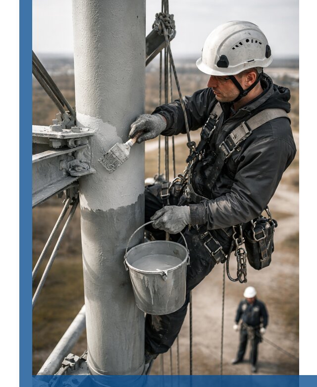 Покраска мачт связи в Таганроге промышленными альпинистами