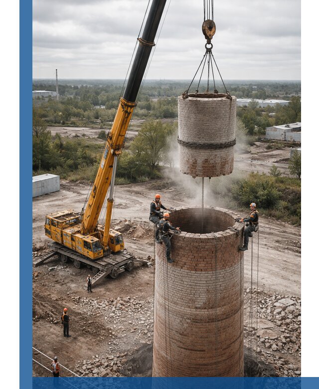 Демонтаж дымовой трубы в Таганроге с гарантиями безопасности
