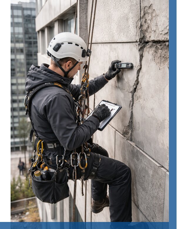 Обследование фасада альпинистами в Таганроге от 122 р. | ВЫСОТНИК-Тгн