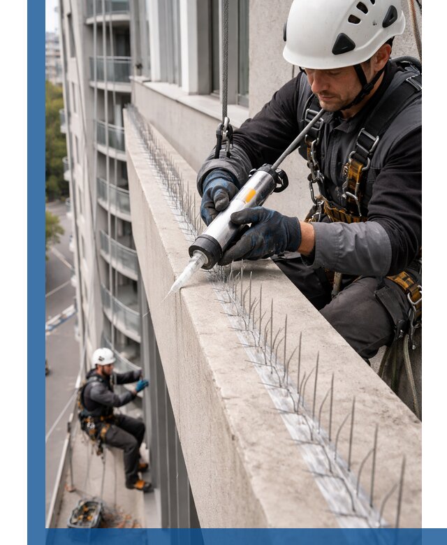 Установка шипов от птиц на фасадах и кровлях в Таганроге